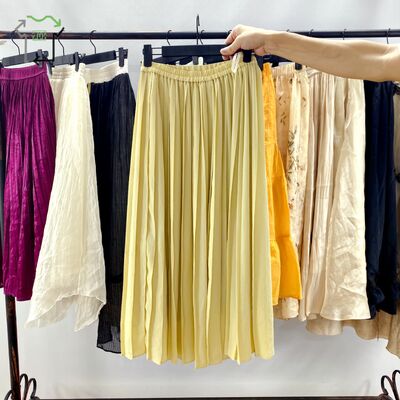 Women Used Silk Skirt Casual Satin Midi Pleated With Waistline Second Hand Ladies Dresses