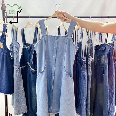 Clean Style Used Denim Suspender Dress Summer Casual Second Hand Women's Clothing