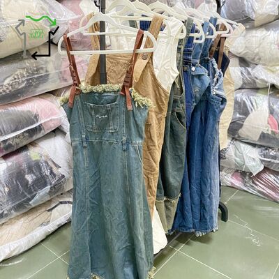 Second Hand Denim Belted Skirt Women Denim Dress Second Hand Fashionable Style