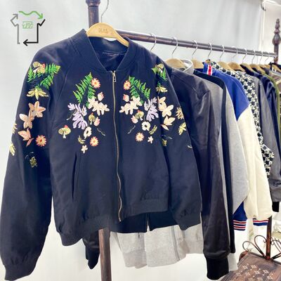 Women's Used Parka Jacket Pattern Embroidery Casual Outdoor Hoodless Second Hand