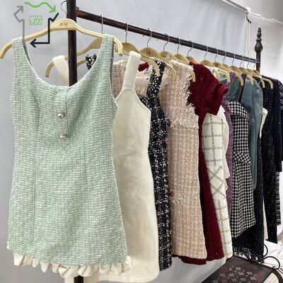 Wholesale 50 Pcs Used Dresses in Tweed for Office or Dinner Inexpensive Used Clothes High Quality Small Fragrant Style Dress