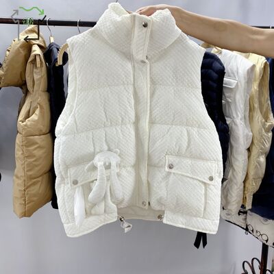 Yijiayi Women's High Quality Second Hand Winter Fashion Stand Collar Thicken Cotton Warm Plain Padded Puffer Vest Mixed Colors