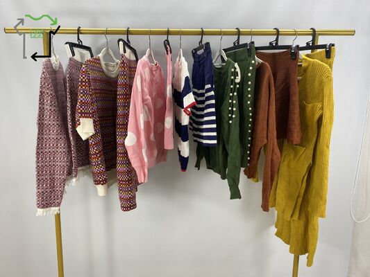 Winter Second Hand Women's Sweater Set Button Elegant Casual Warm High Quality Clean 95-100% Mixed Clothing Ukay Used Clothes