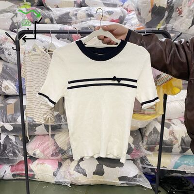 Women'S Grade Knitted Short Sleeved Shirt Used Clothes China Formal Blouses Mixed Colors