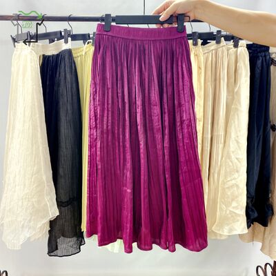 Women Used Silk Skirt Casual Satin Midi Pleated With Waistline Second Hand Ladies Dresses