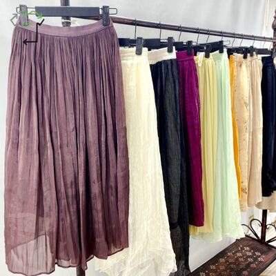 Women Used Silk Skirt Casual Satin Midi Pleated With Waistline Second Hand Ladies Dresses