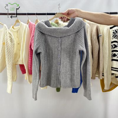 Mixed Colors Used Women's Woolen Sweater Coat Casual Long Sleeve Clean 95-100%