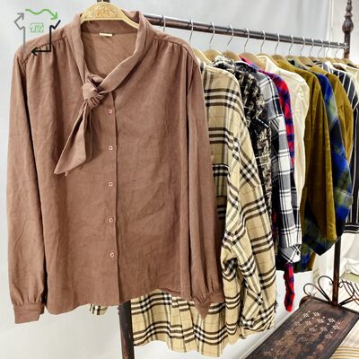 Used Vintage Casual Long Sleeve Plaid Shirt 95-100% Clean Winter Clothes Second Hand