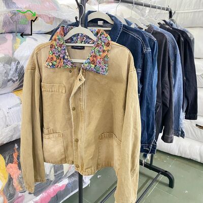 All Season Second Hand Clothes Polyester Cotton Blend Jeans Jacket Long Sleeved
