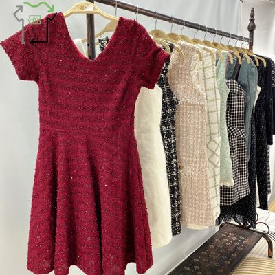 Wholesale 50 Pcs Used Dresses in Tweed for Office or Dinner Inexpensive Used Clothes High Quality Small Fragrant Style Dress