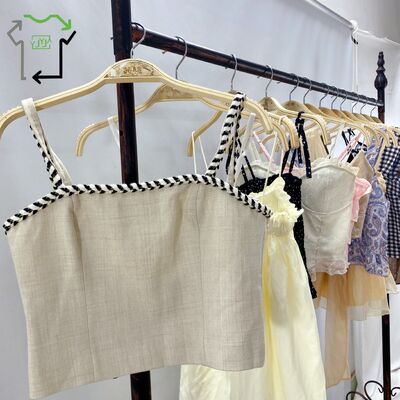 Second Hand Women's Camisole Top Spaghetti Strap Y2k Korean Style New High Quality Polyester/Cotton Summer Ready Used Clothes