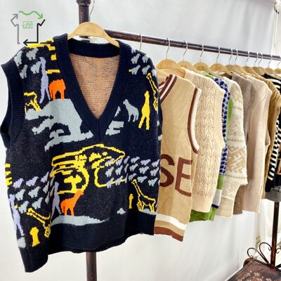 Spring Autumn Winter Women's Second Hand High Quality Clean 95-100% Polyester/Cotton Sweater Vest Mixed Colors China Wholesale