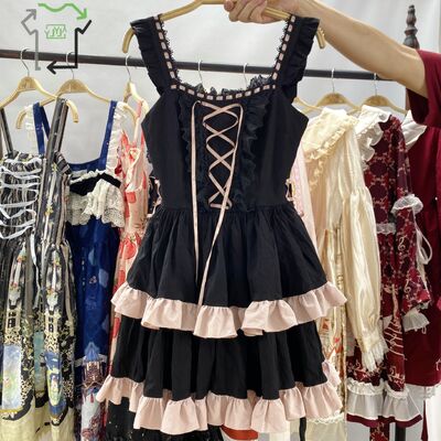 Second Hand Chinese Sweet Elegant Girl Gothic Long Vintage Victorian Lolita Princess Dresses Cotton Material High Quality Clean