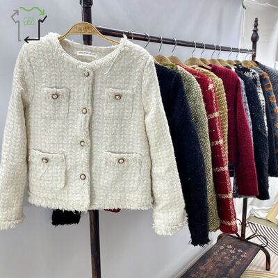 Second Hand Xiaoxiangfeng Women's Fashion Warm Short Style Thick Plush High Quality Polyester/Cotton Single Button Used Jacket