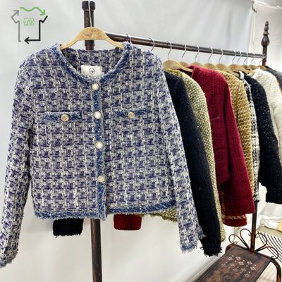 Second Hand Xiaoxiangfeng Women's Fashion Warm Short Style Thick Plush High Quality Polyester/Cotton Single Button Used Jacket