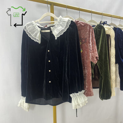 Wholesaler Long/Short Sleeve Summer T-Shirt Used Velvet for Women with Temperament Used Clothes